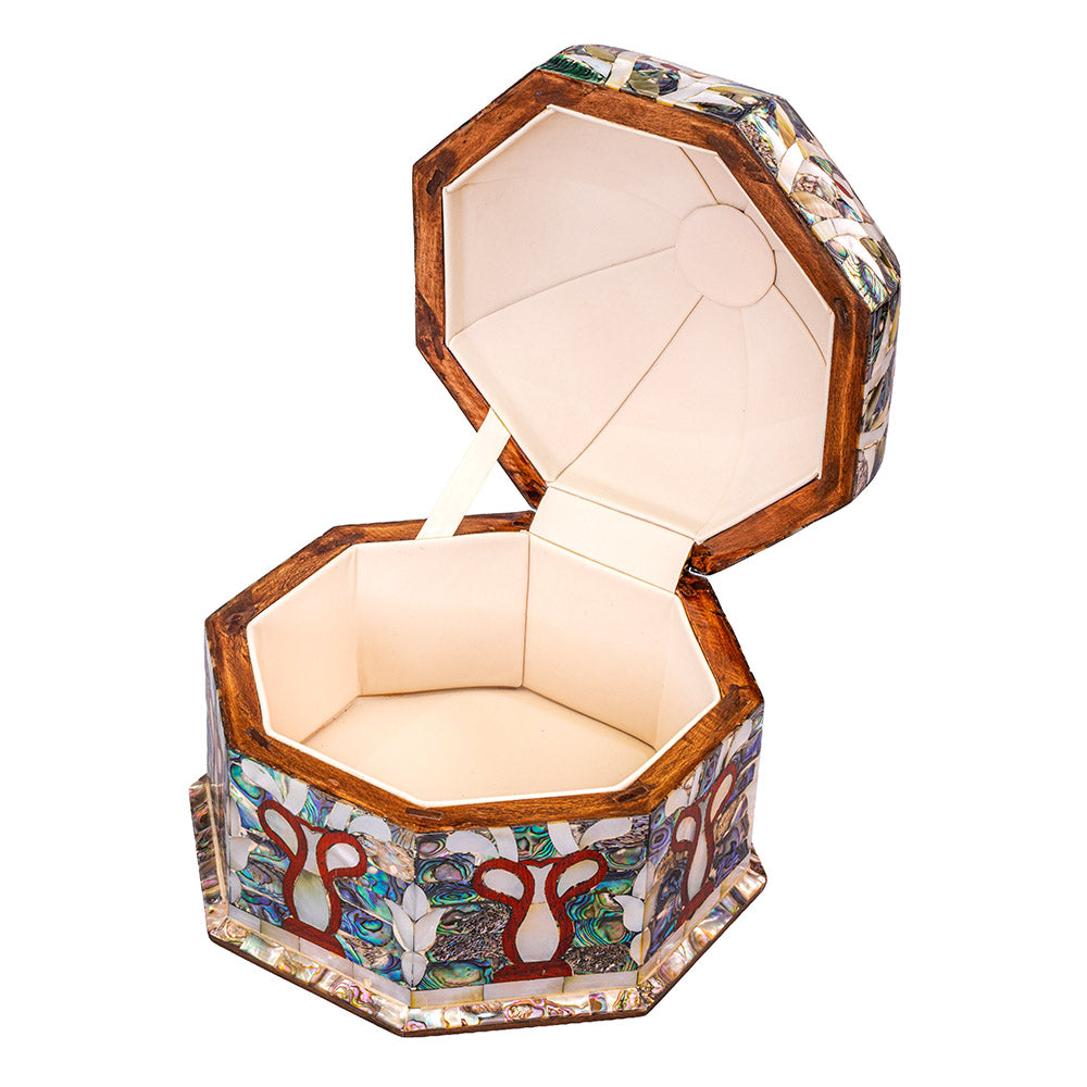 Egyptian jewelry box inlaid with mother of pearl and Brass