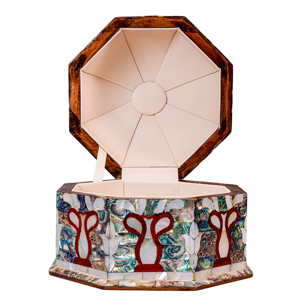 Egyptian jewelry box inlaid with mother of pearl and Brass
