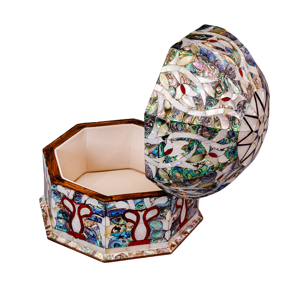 Egyptian jewelry box inlaid with mother of pearl and Brass