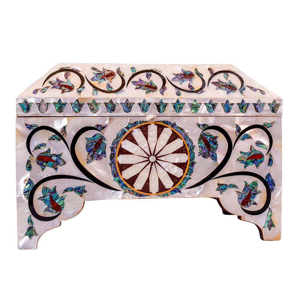 Egyptian jewelry box inlaid with mother of pearl