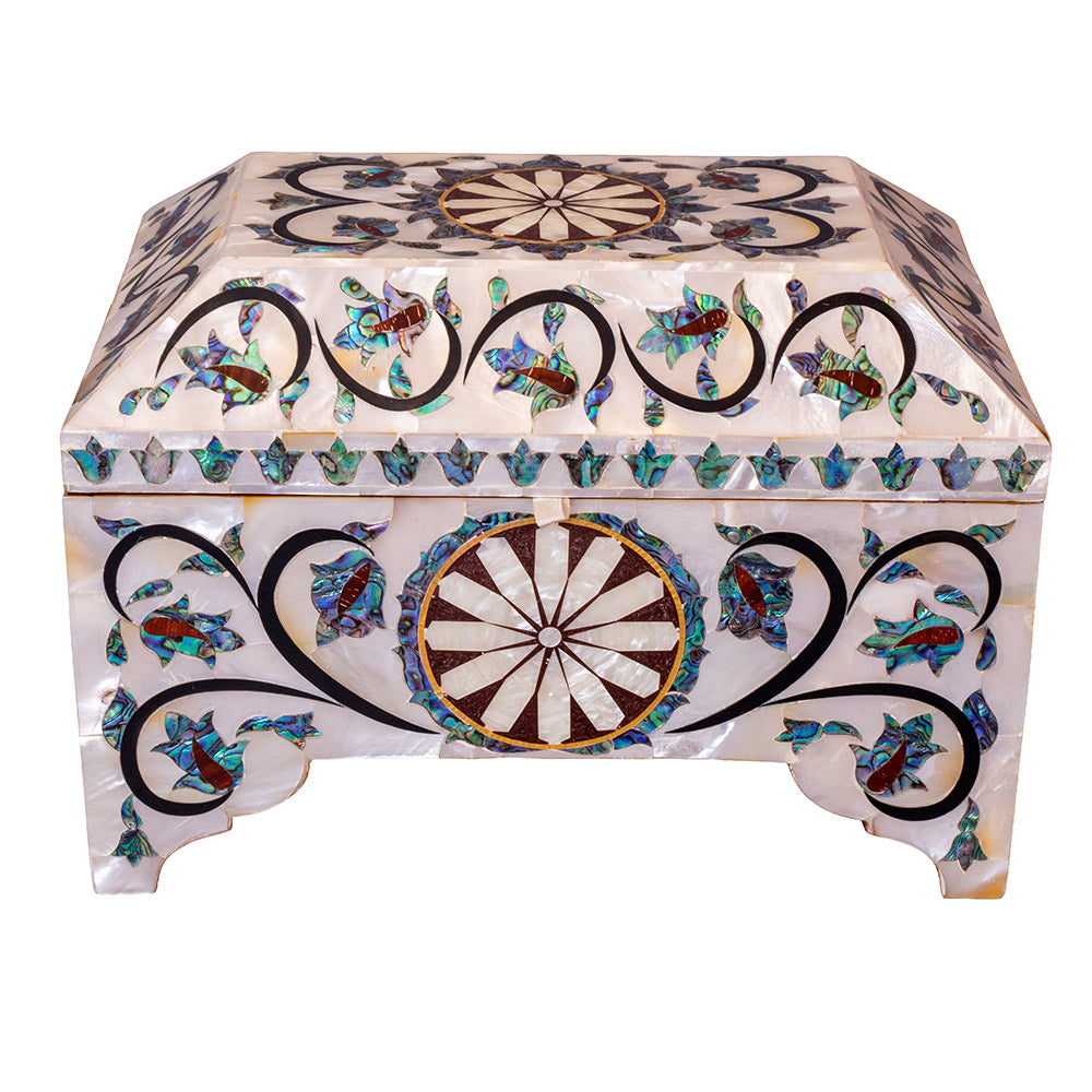 Egyptian jewelry box inlaid with mother of pearl