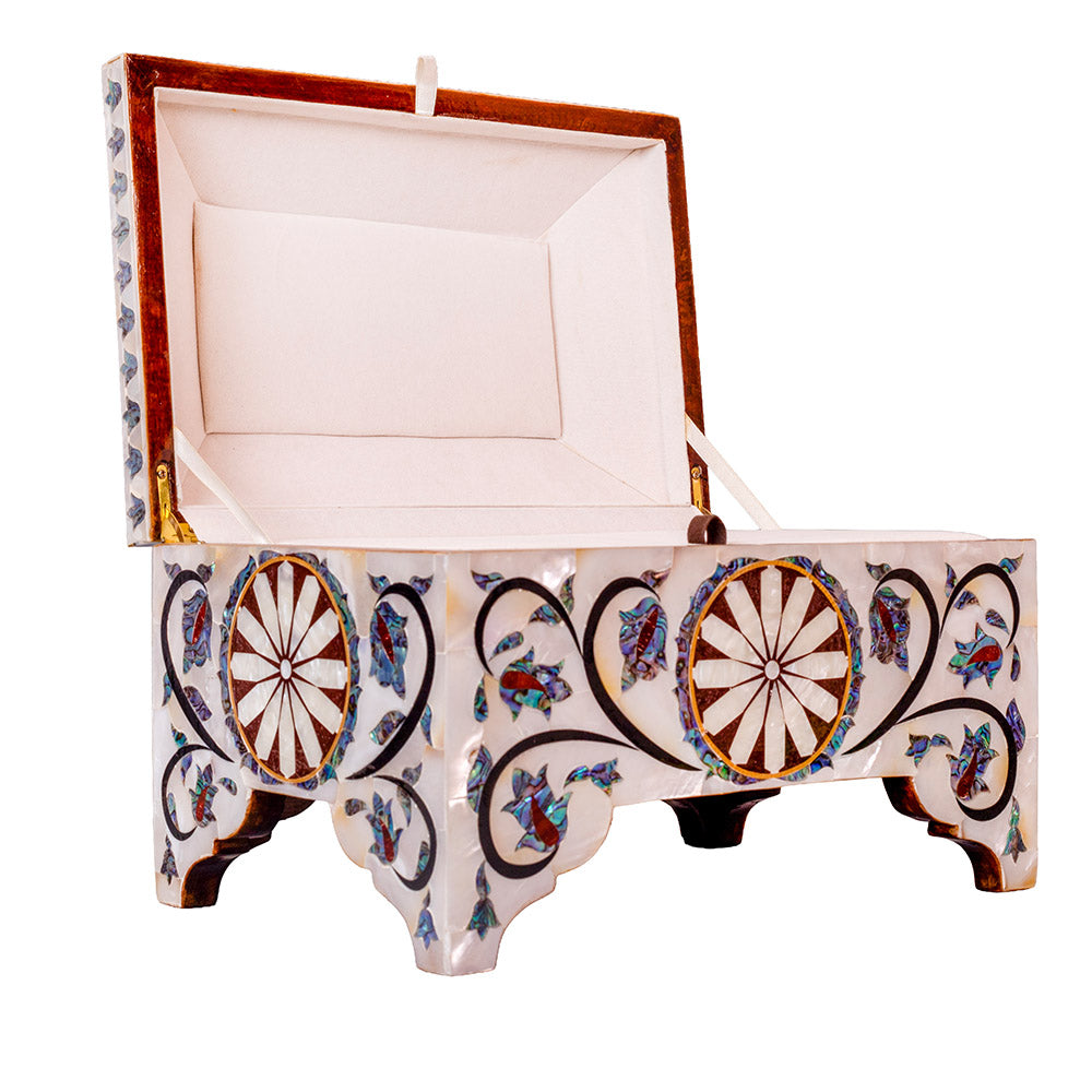 Egyptian jewelry box inlaid with mother of pearl