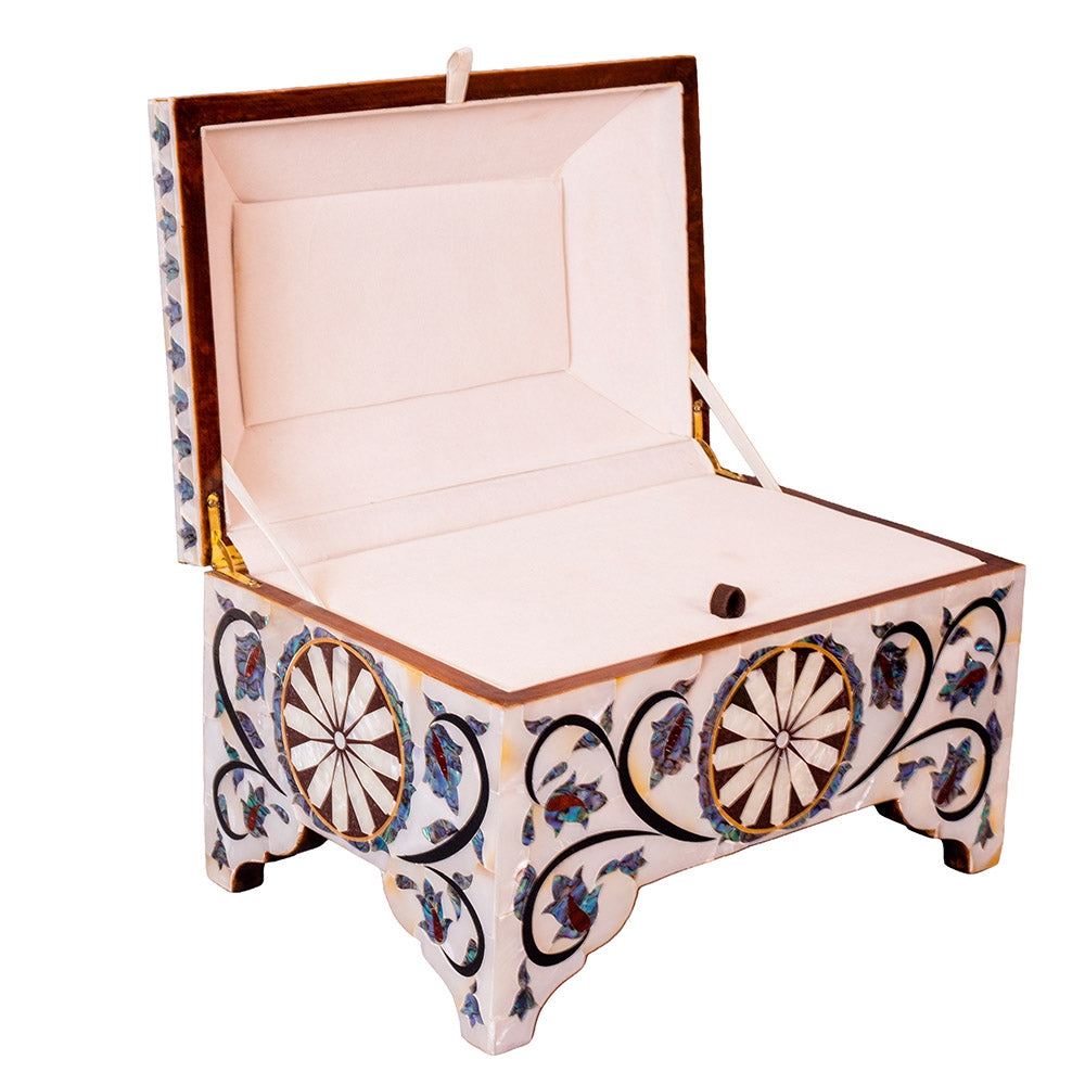Egyptian jewelry box inlaid with mother of pearl