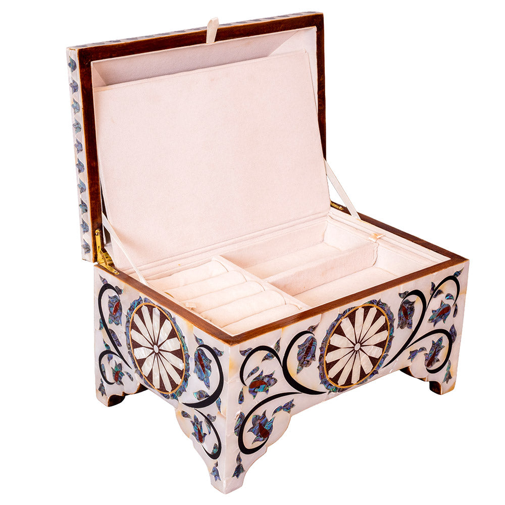 Egyptian jewelry box inlaid with mother of pearl