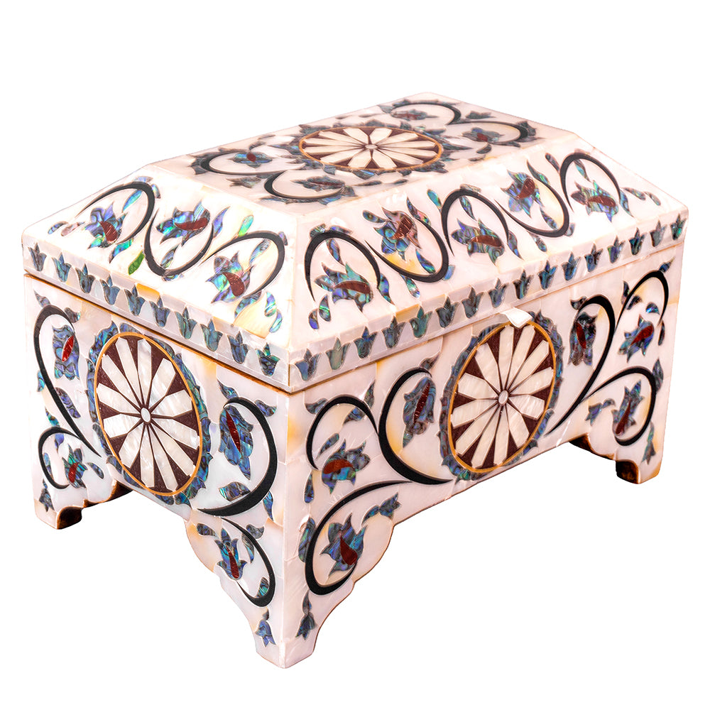 Egyptian jewelry box inlaid with mother of pearl