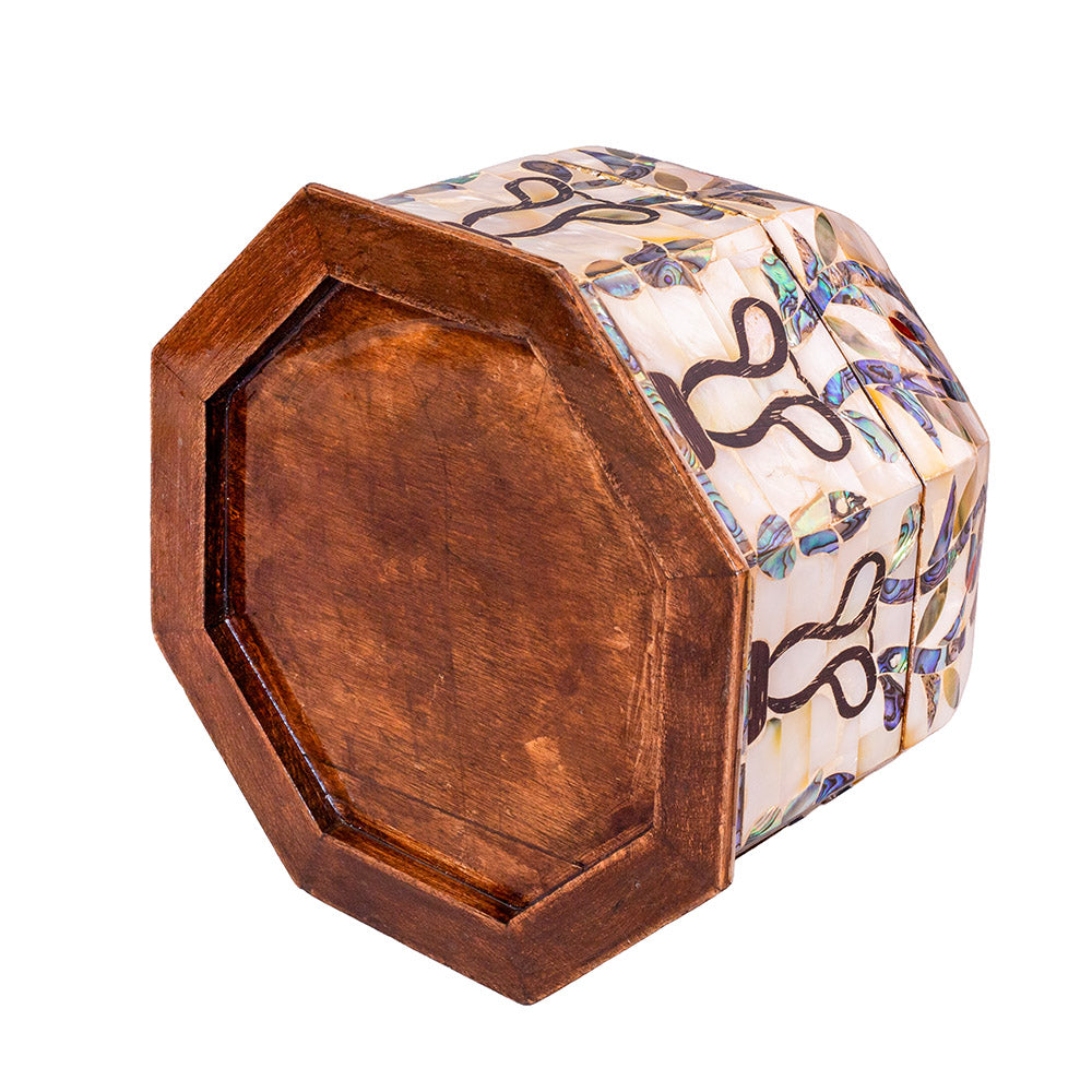 Egyptian jewelry box inlaid with mother of pearl and Brass