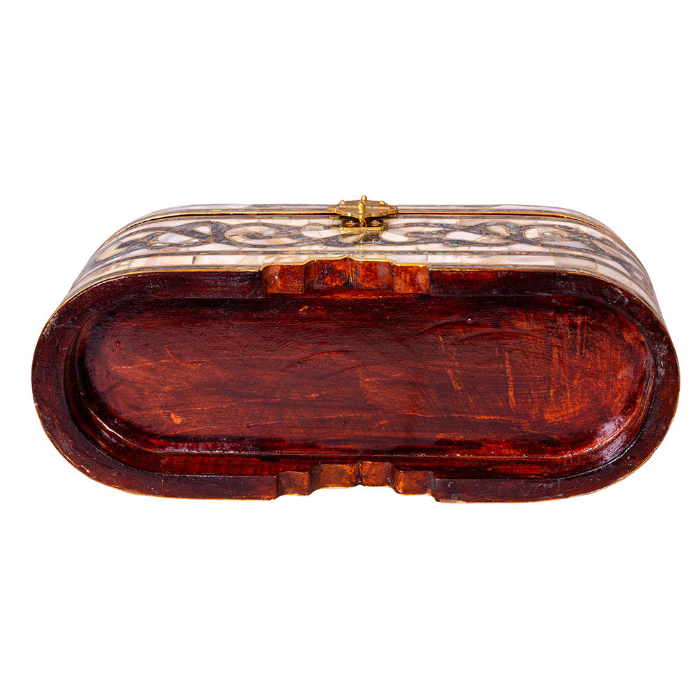 Egyptian jewelry box inlaid with mother of pearl and Brass