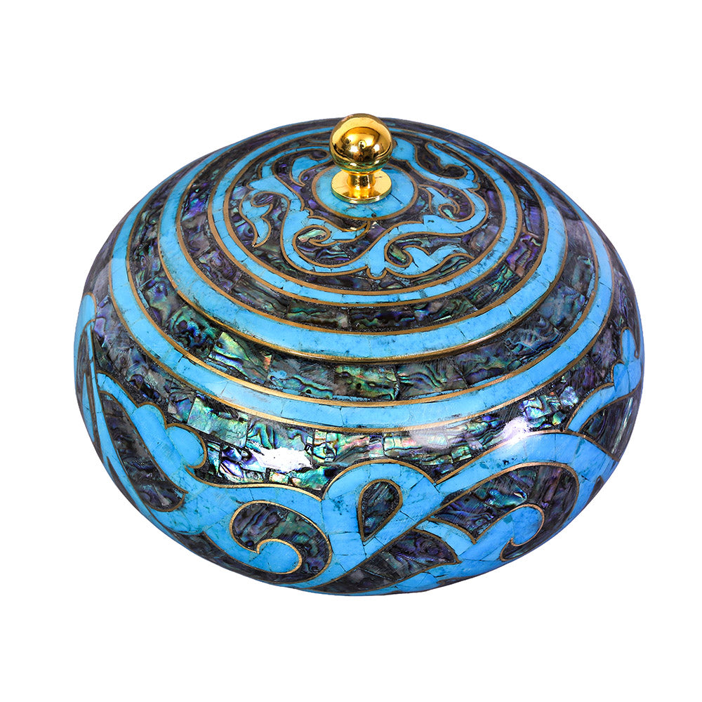 Egyptian jewelry box inlaid with jemstones  turquoise,blue mother of pearl  and brass made in egypt