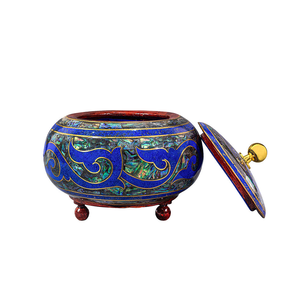 Egyptian jewelry box inlaid with jemstones lapis lazuli, blue mother of pearl  and brass made in egypt