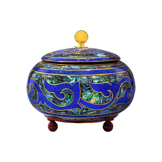 Egyptian jewelry box inlaid with jemstones lapis lazuli, blue mother of pearl  and brass made in egypt