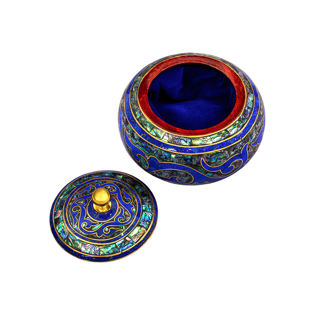 Egyptian jewelry box inlaid with jemstones lapis lazuli, blue mother of pearl  and brass made in egypt