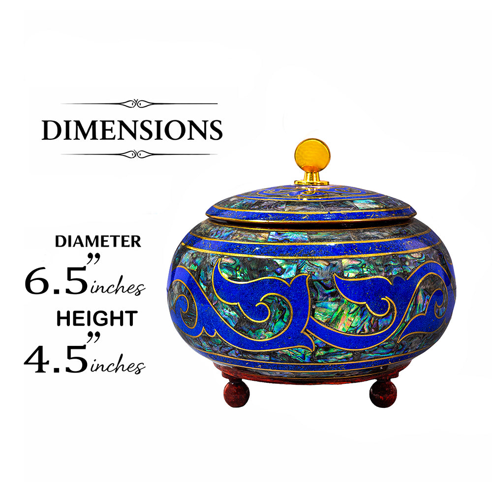 Egyptian jewelry box inlaid with jemstones lapis lazuli, blue mother of pearl  and brass made in egypt