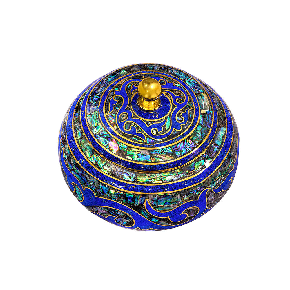 Egyptian jewelry box inlaid with jemstones lapis lazuli, blue mother of pearl  and brass made in egypt