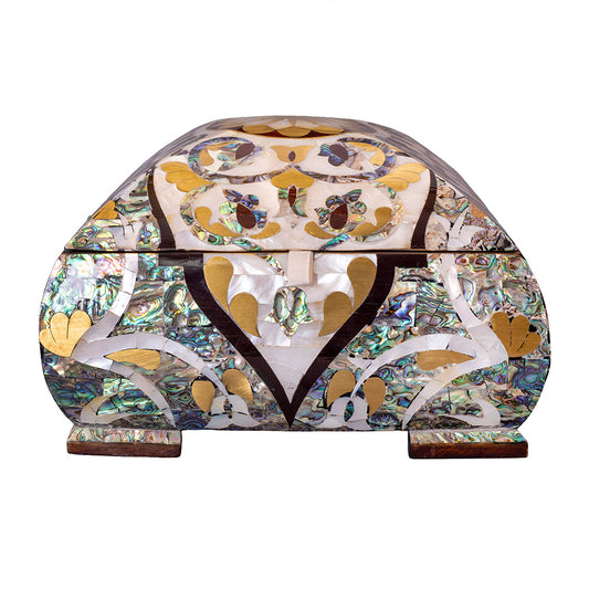Egyptian jewelry box inlaid with mother of pearl and Brass
