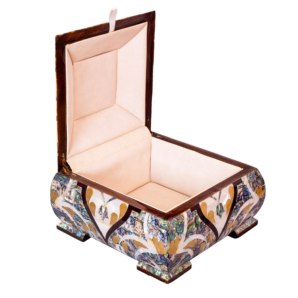 Egyptian jewelry box inlaid with mother of pearl and Brass