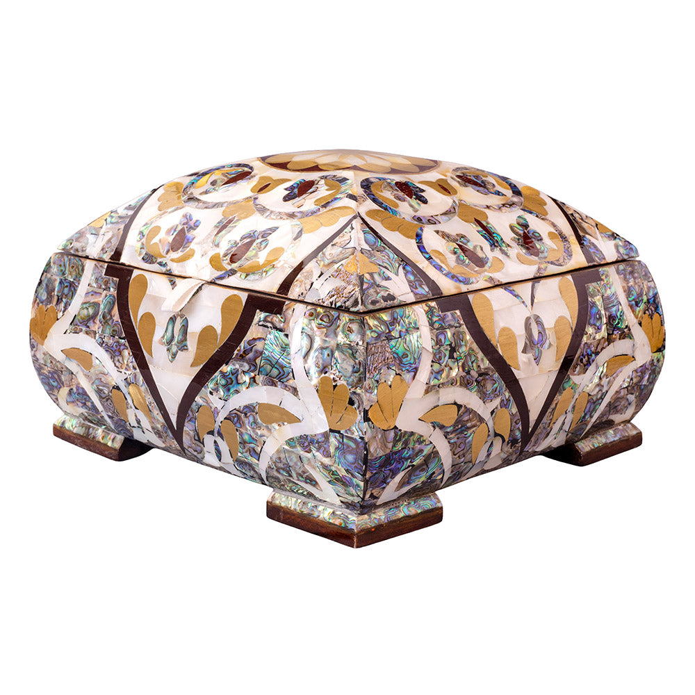 Egyptian jewelry box inlaid with mother of pearl and Brass