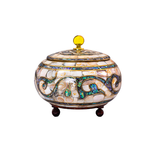 Egyptian jewelry box inlaid with mother of pearl and Brass