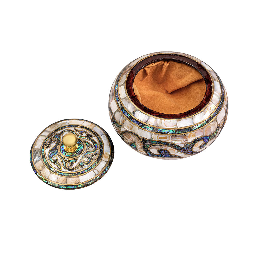 Egyptian jewelry box inlaid with mother of pearl and Brass