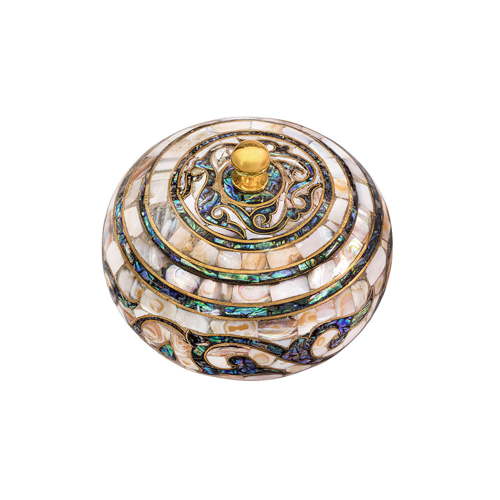 Egyptian jewelry box inlaid with mother of pearl and Brass