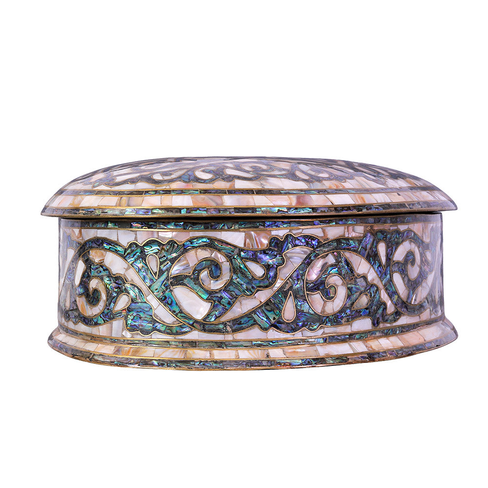 Egyptian jewelry box inlaid with jemstones  mother of pearl  and brass made in egypt