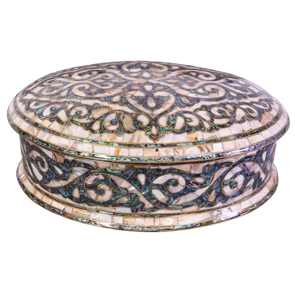 Egyptian jewelry box inlaid with jemstones  mother of pearl  and brass made in egypt