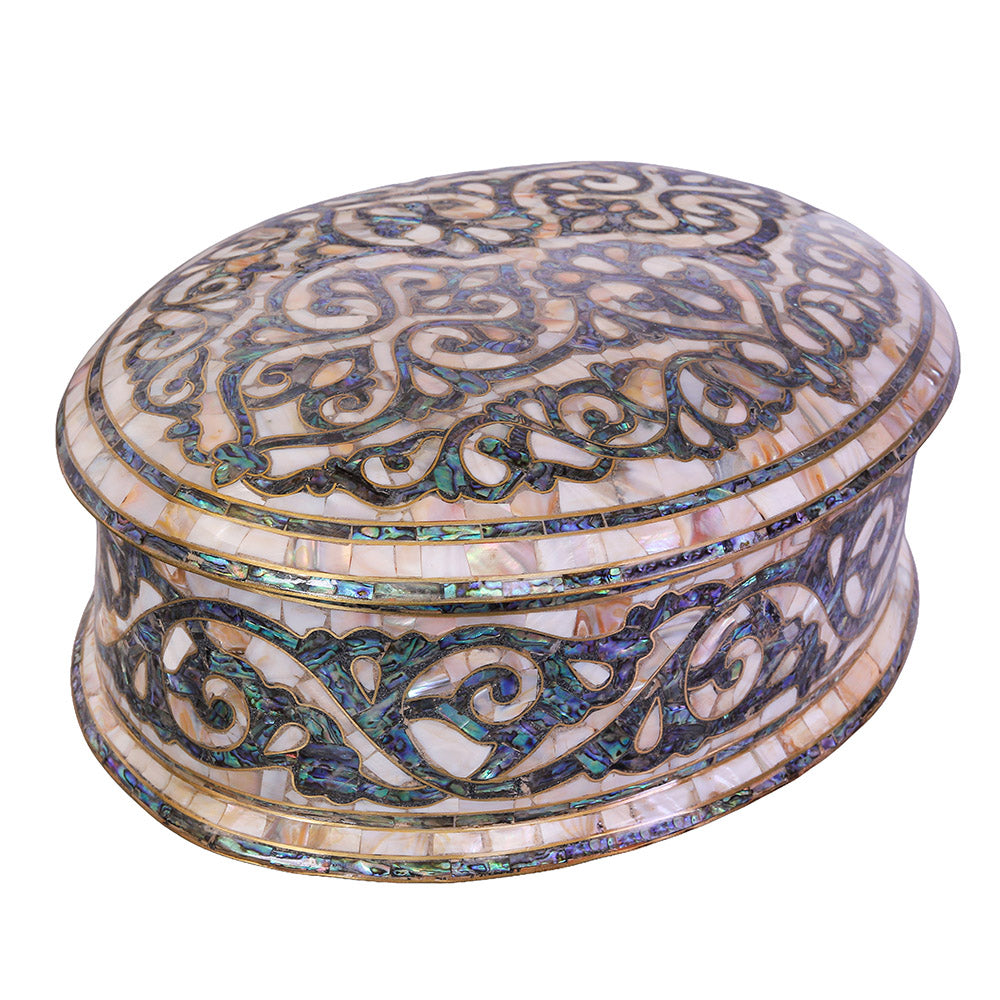 Egyptian jewelry box inlaid with jemstones  mother of pearl  and brass made in egypt