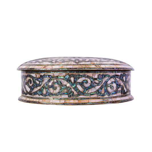 Egyptian jewelry box inlaid with mother of pearl and Brass