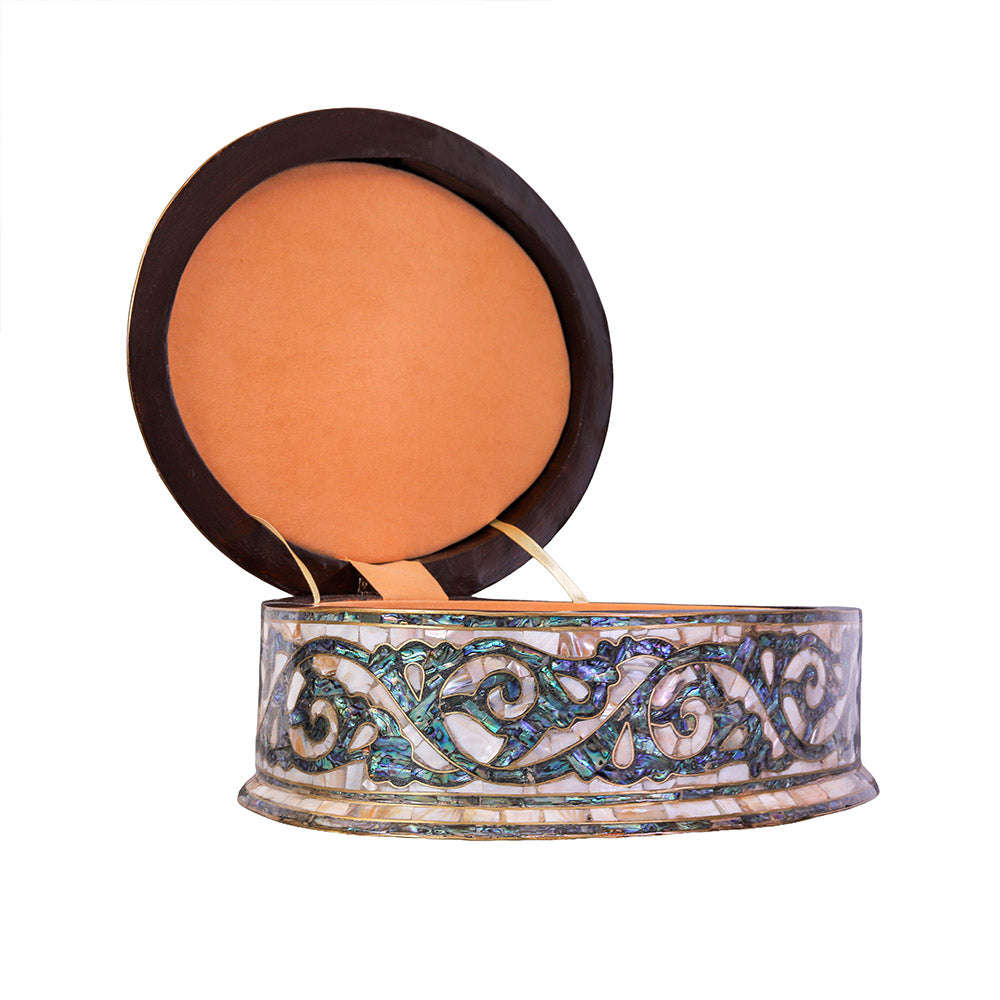 Egyptian jewelry box inlaid with mother of pearl and Brass