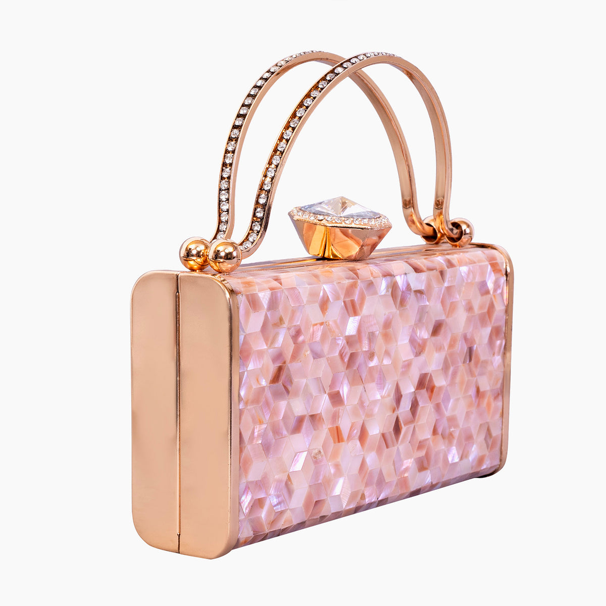 Unique Clutch Bag Mother of pearl. evening glam Accessory and Gold Chain