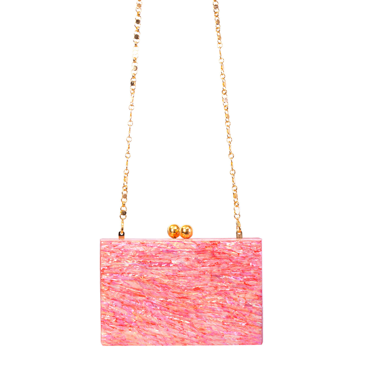 Unique Clutch Bag in Mother of pearl - Shoulder Bag - evening glam Accessory and Gold Chain
