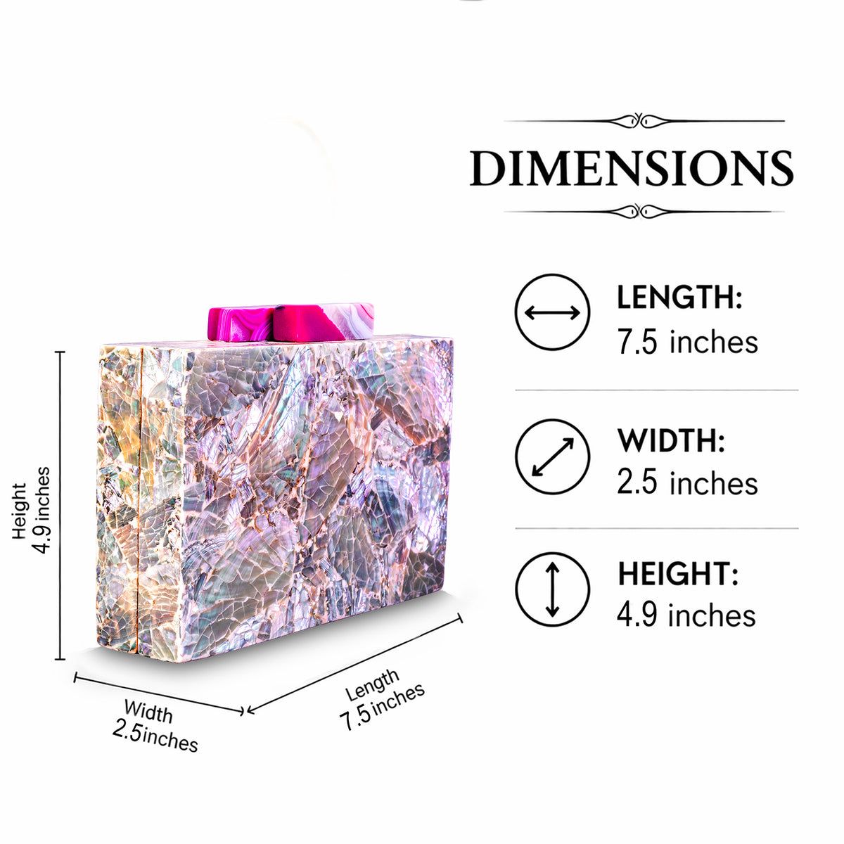 Unique Clutch Bag in Mother of pearl - Shoulder Bag - evening glam Accessory and Gold Chain