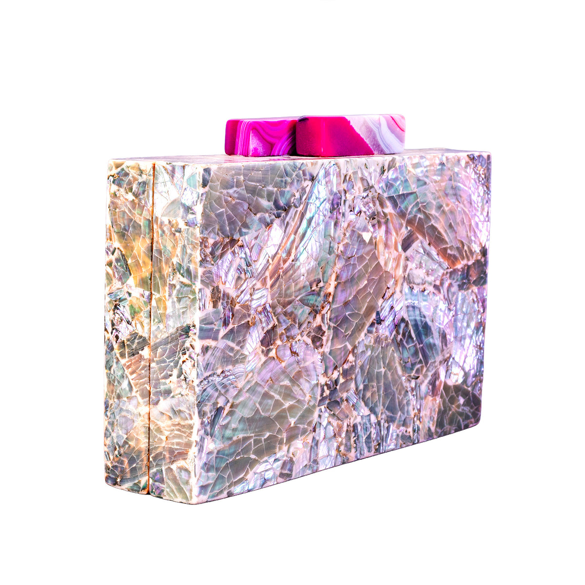 Unique Clutch Bag in Mother of pearl - Shoulder Bag - evening glam Accessory and Gold Chain