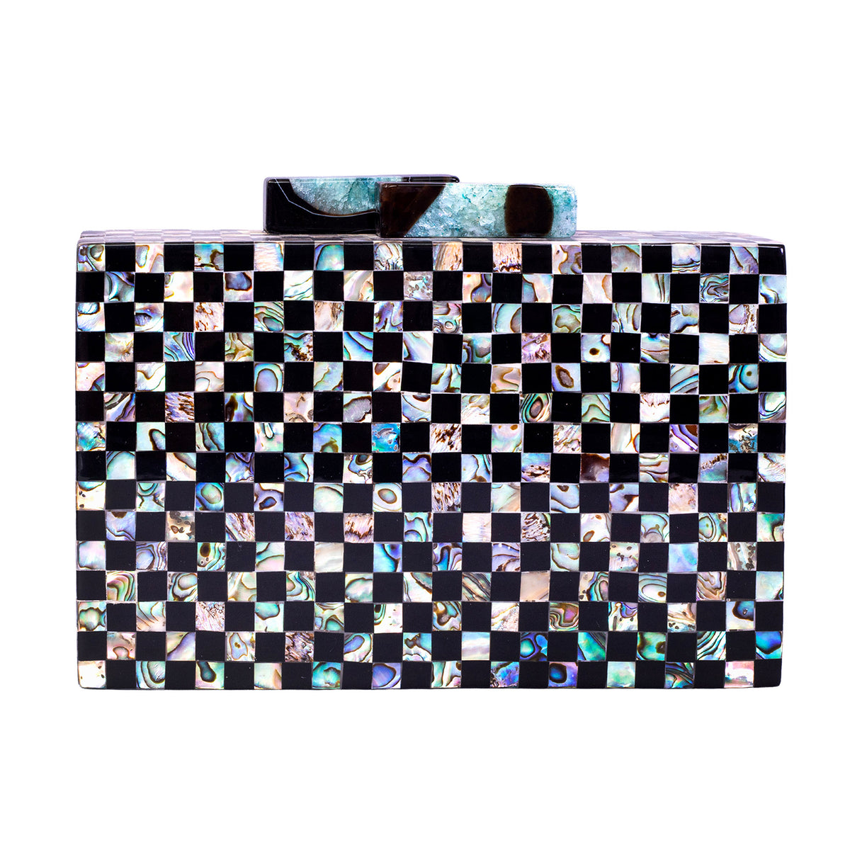 Unique Clutch Bag in Mother of pearl - Shoulder Bag - evening glam Accessory and Gold Chain