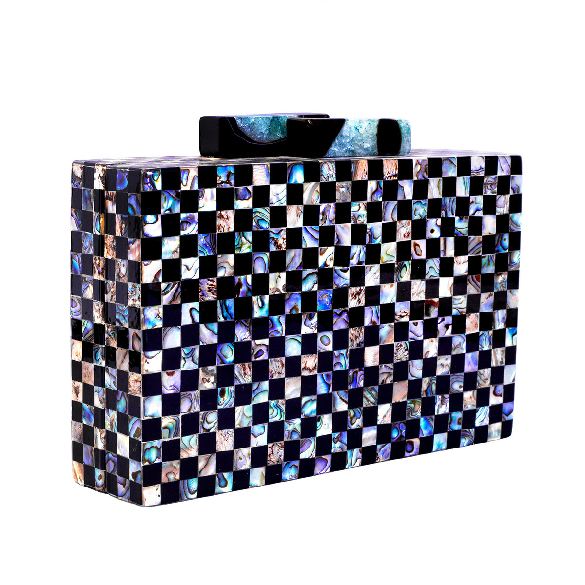 Unique Clutch Bag in Mother of pearl - Shoulder Bag - evening glam Accessory and Gold Chain