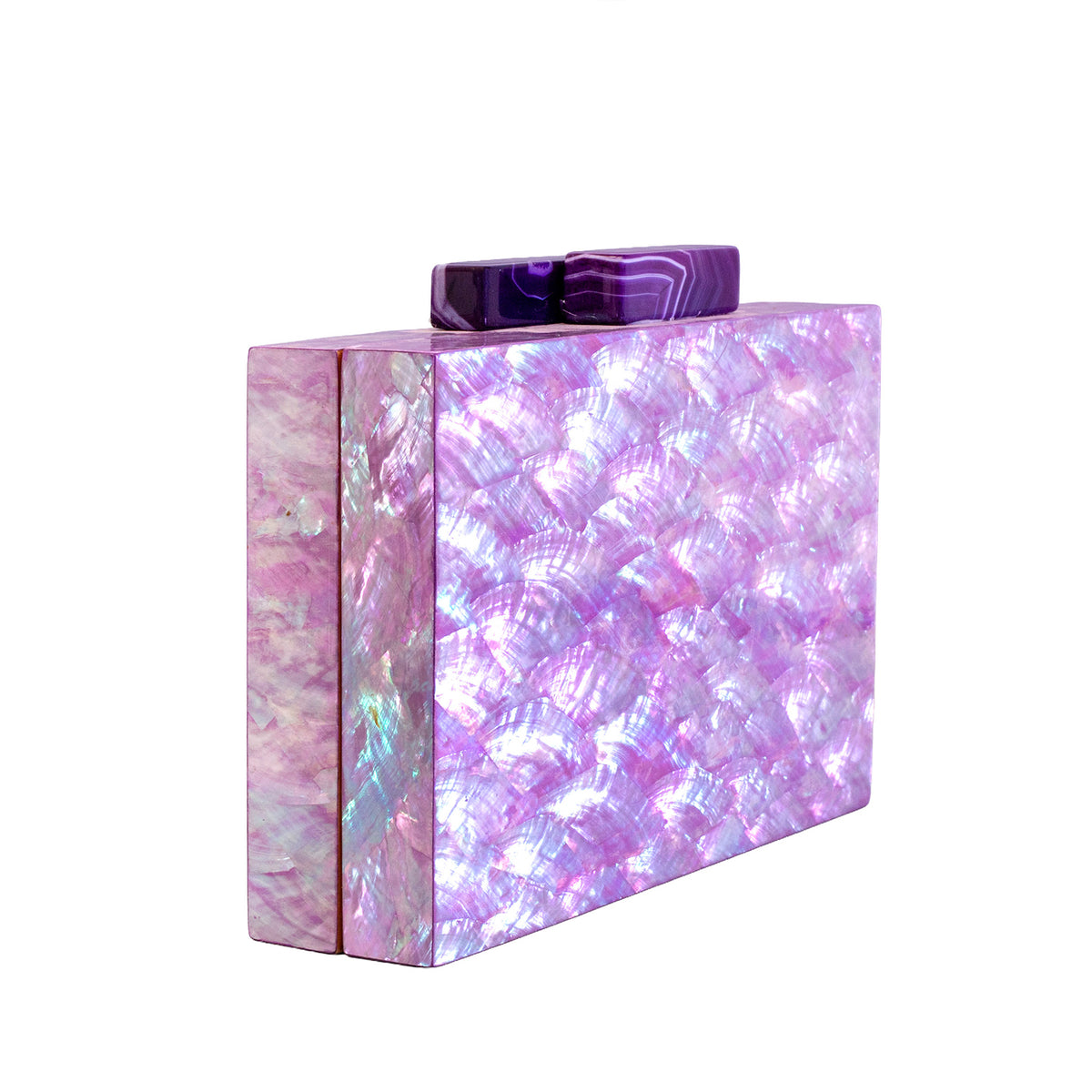 Unique Clutch Bag in Mother of pearl - Shoulder Bag - evening glam Accessory and Gold Chain