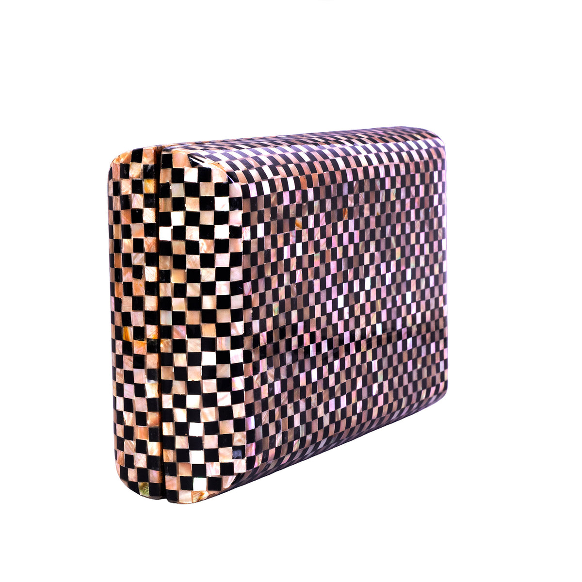 Unique Clutch Bag in Mother of pearl - Shoulder Bag - evening glam Accessory and Gold Chain