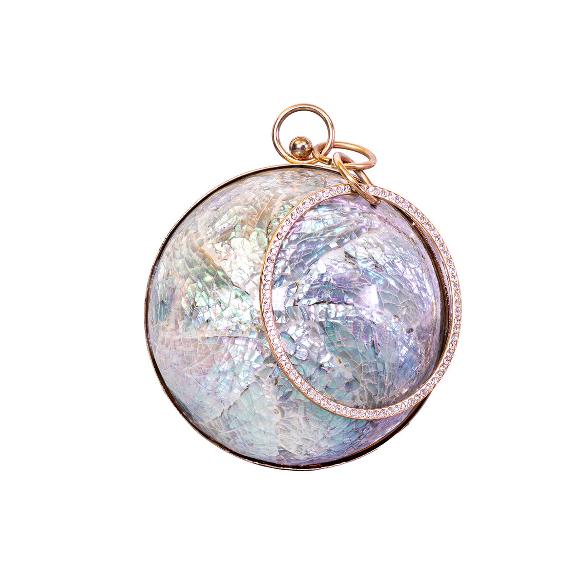Unique Clutch Bag in Mother of pearl - Shoulder Bag - evening glam Accessory and Gold Chain