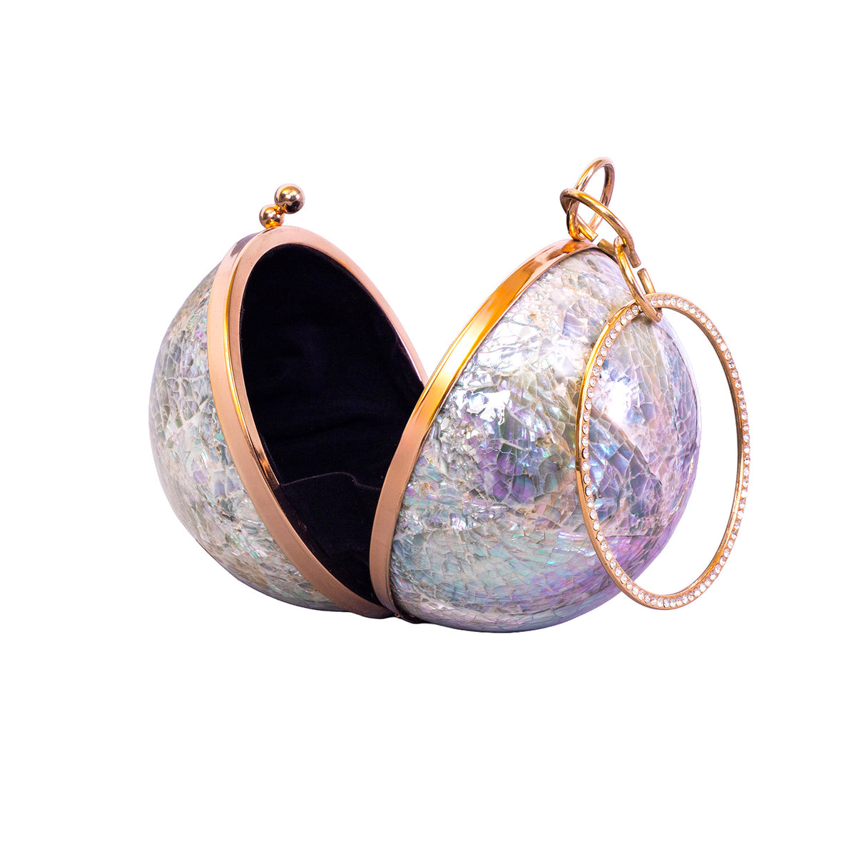 Unique Clutch Bag in Mother of pearl - Shoulder Bag - evening glam Accessory and Gold Chain