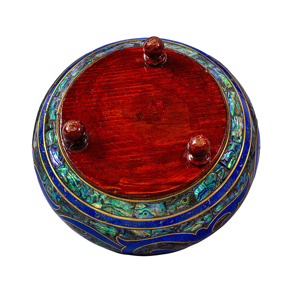 Egyptian jewelry box inlaid with jemstones lapis lazuli, blue mother of pearl  and brass made in egypt
