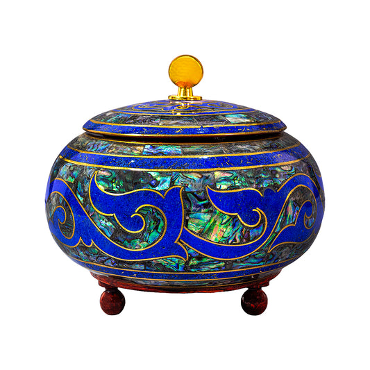 Egyptian jewelry box inlaid with jemstones lapis lazuli, blue mother of pearl  and brass made in egypt