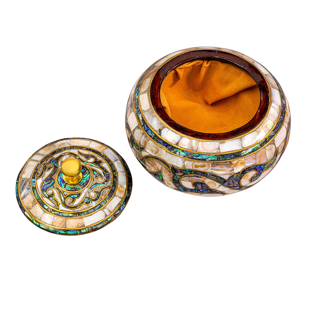 Egyptian jewelry box inlaid with mother of pearl and Brass