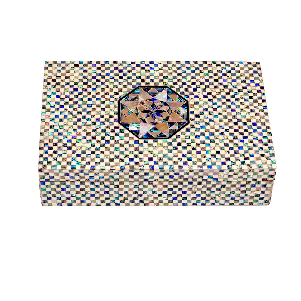 Egyptian jewelry box inlaid with mother of pearl