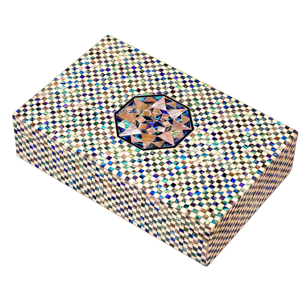 Egyptian jewelry box inlaid with mother of pearl