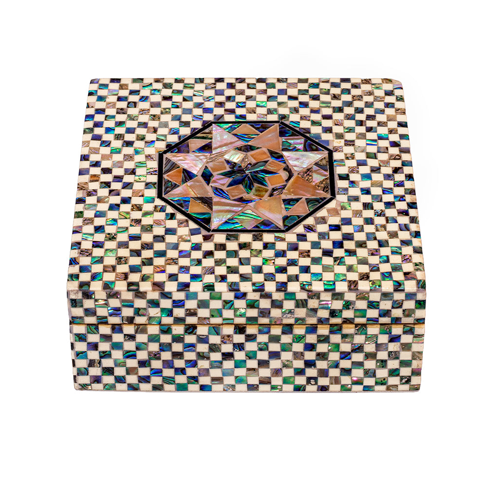 Egyptian jewelry box inlaid with mother of pearl