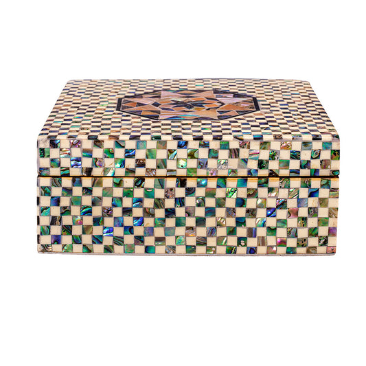 Egyptian jewelry box inlaid with mother of pearl