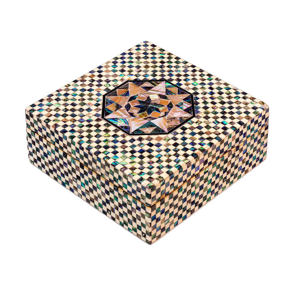 Egyptian jewelry box inlaid with mother of pearl