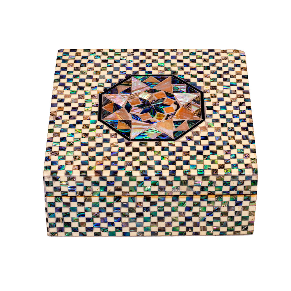 Egyptian jewelry box inlaid with mother of pearl