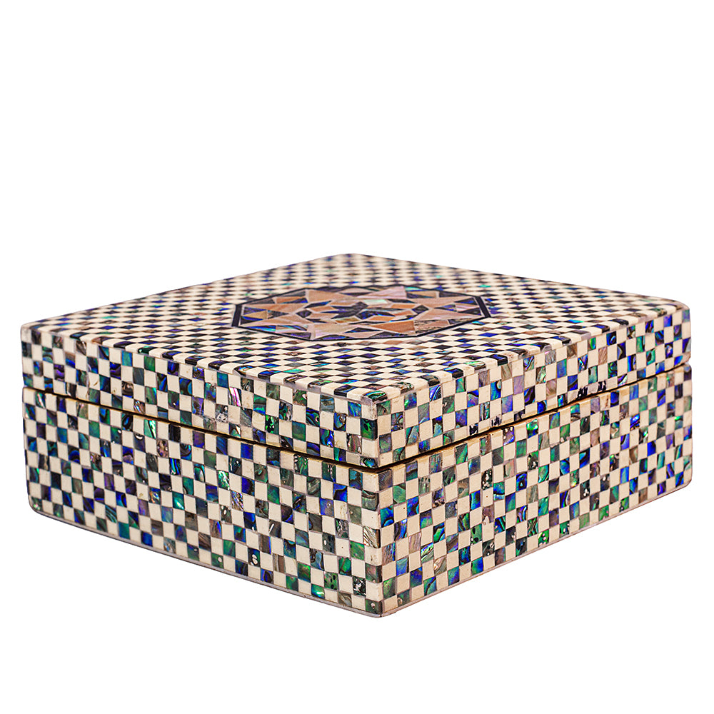 Egyptian jewelry box inlaid with mother of pearl
