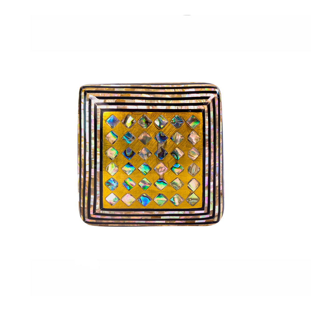 Egyptian jewelry box inlaid with mother of pearl and Brass