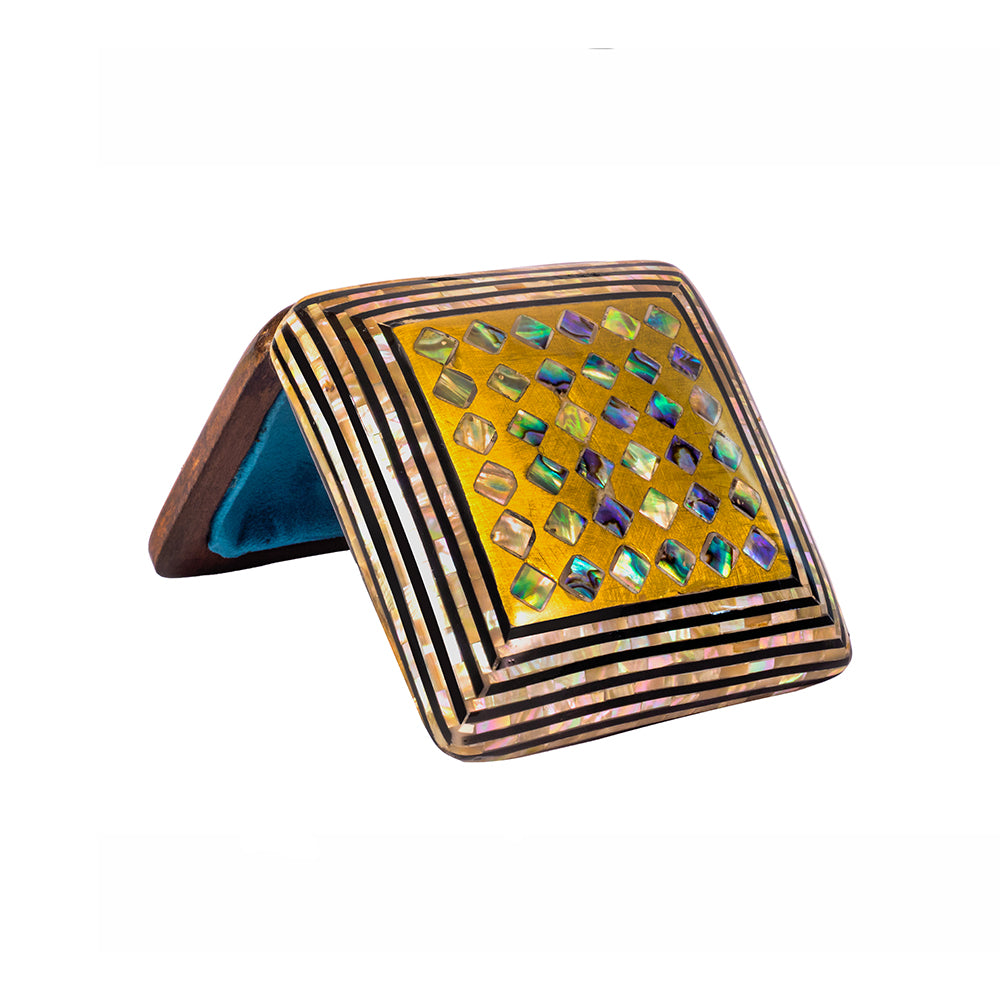 Egyptian jewelry box inlaid with mother of pearl and Brass